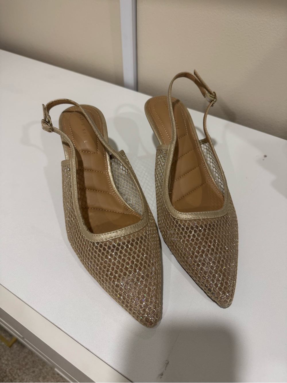 Kelly and Katie Gold Mesh Slingback Pointed-Toe Flats